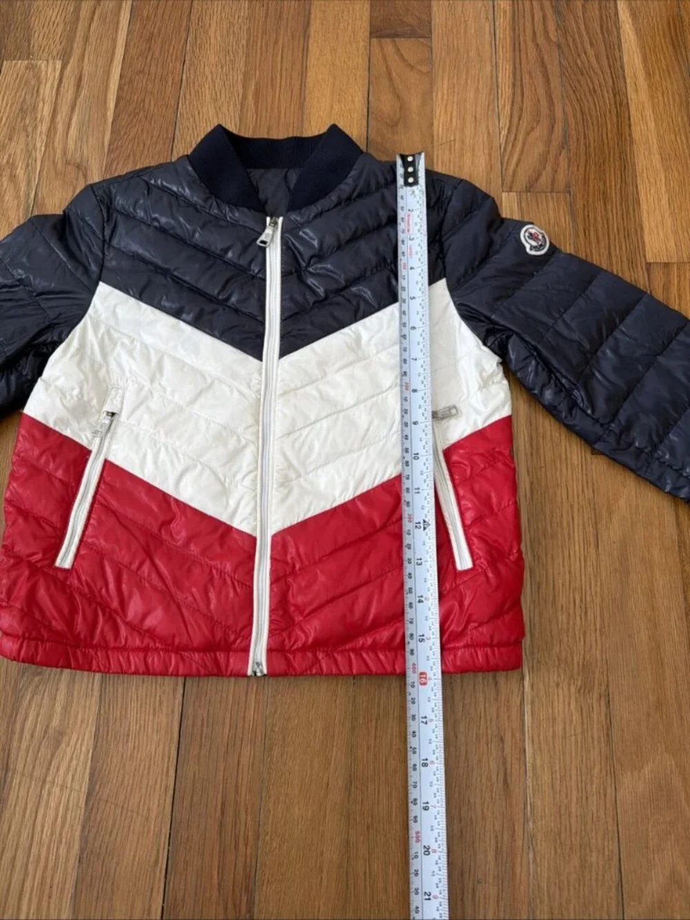 Moncler Kid's Boys Down Quilted Light Puffer Jacket Blue/White/Red Size 6 (Q11)